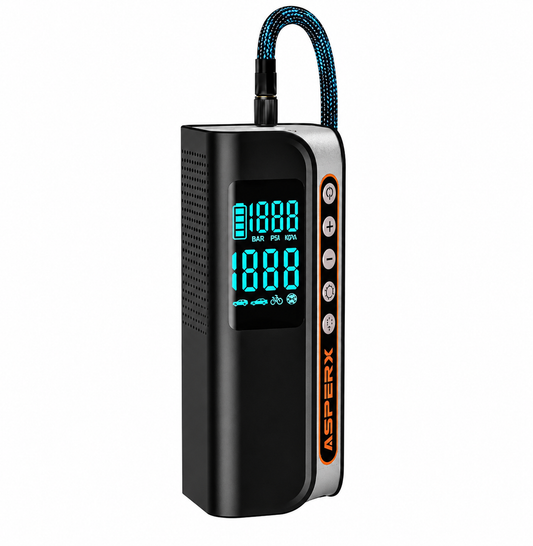 compresor de aire portátil para coche de 160 PSI con detección de presión, luz LED de emergencia