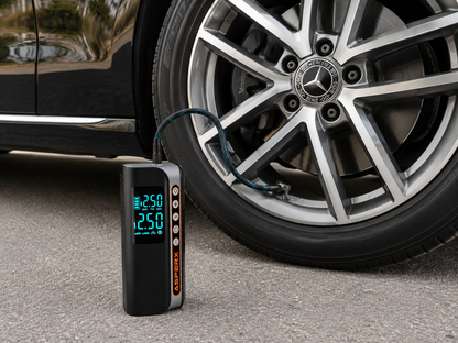 compresor de aire portátil para coche de 160 PSI con detección de presión, luz LED de emergencia