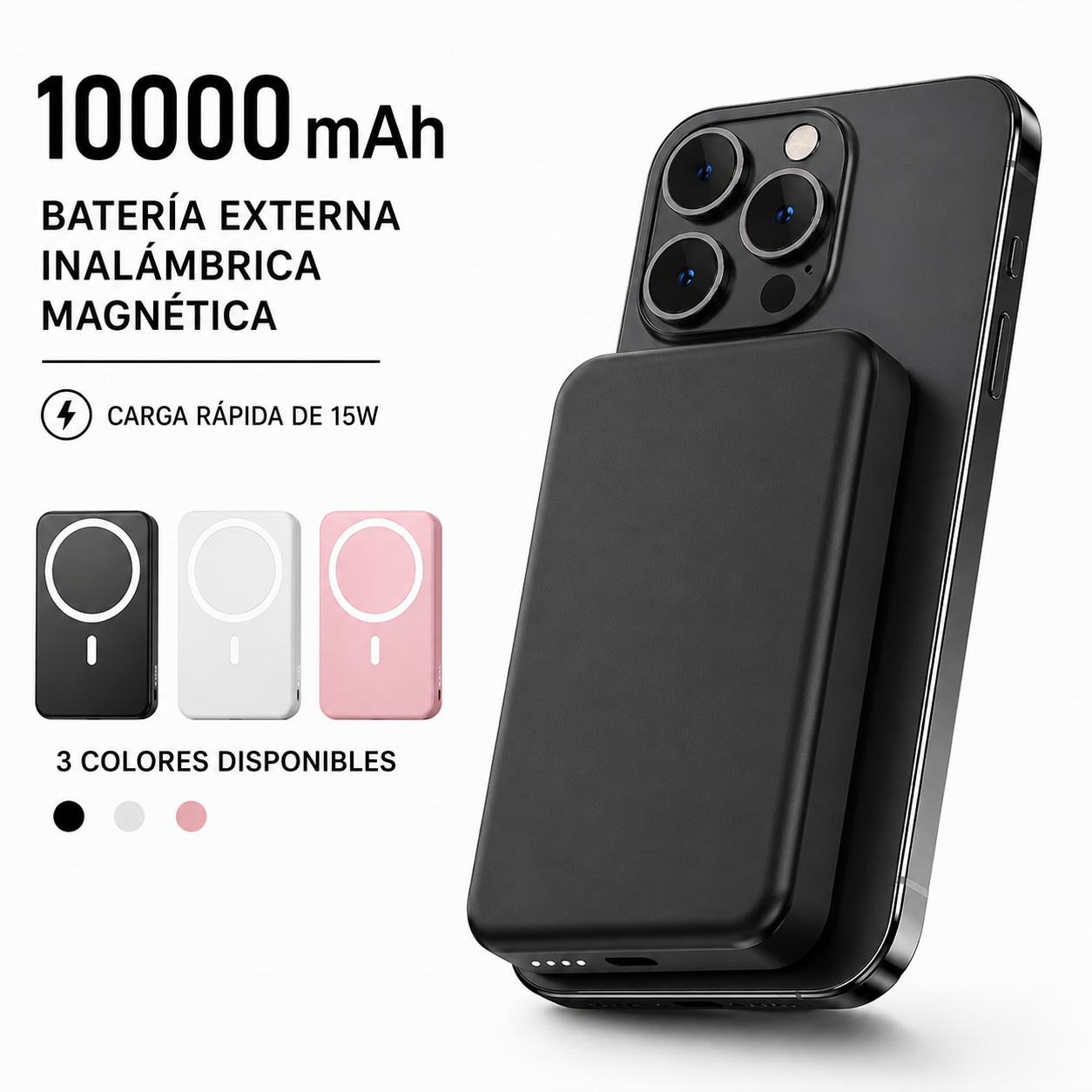 Batería externa magnética inalámbrica de 10000 mAh, cargador portátil delgado de carga rápida de 15 W para iPhone 12-17