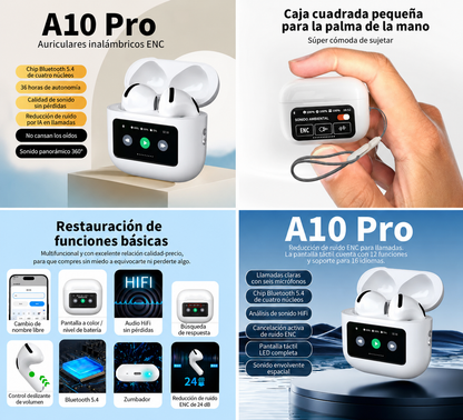 A10 Pro | Auriculares inalámbricos Bluetooth 5.4 con ENC